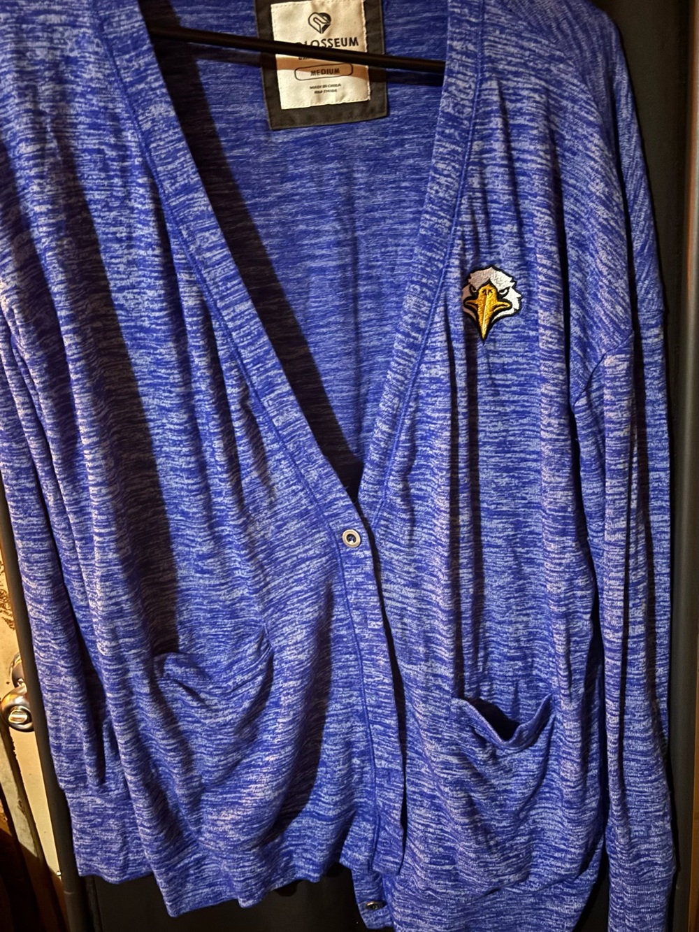 Colosseum Royal Blue Space-Dye Cardigan with Eagle Patch